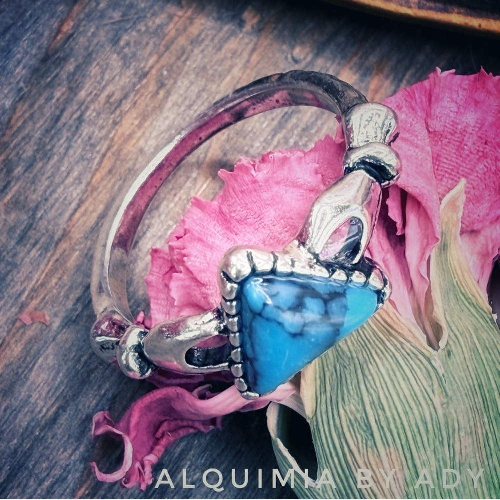 Silver and BLUE Turquoise statement gem ring+ TRIANGLE